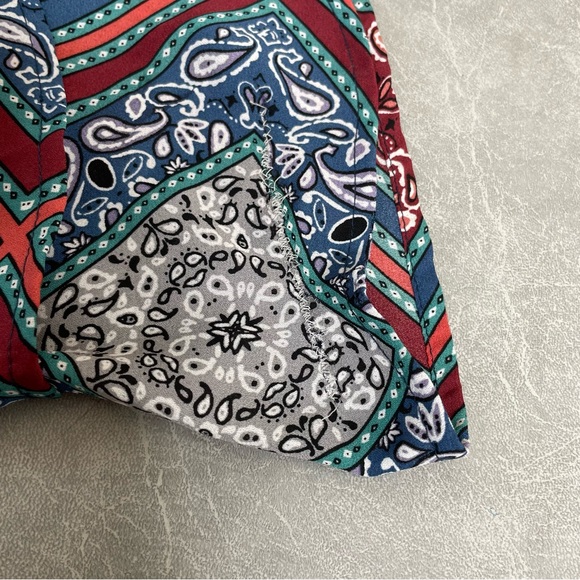 Altar'd State Blue/Multicolor Print Bohemian Blouse w/Bell Sleeves and Tie Front - Picture 4 of 8